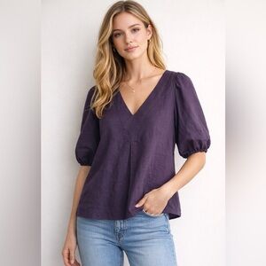 Joie Linen Blend Puff Sleeve Blouse Top – Purple - Size Women’s Small
